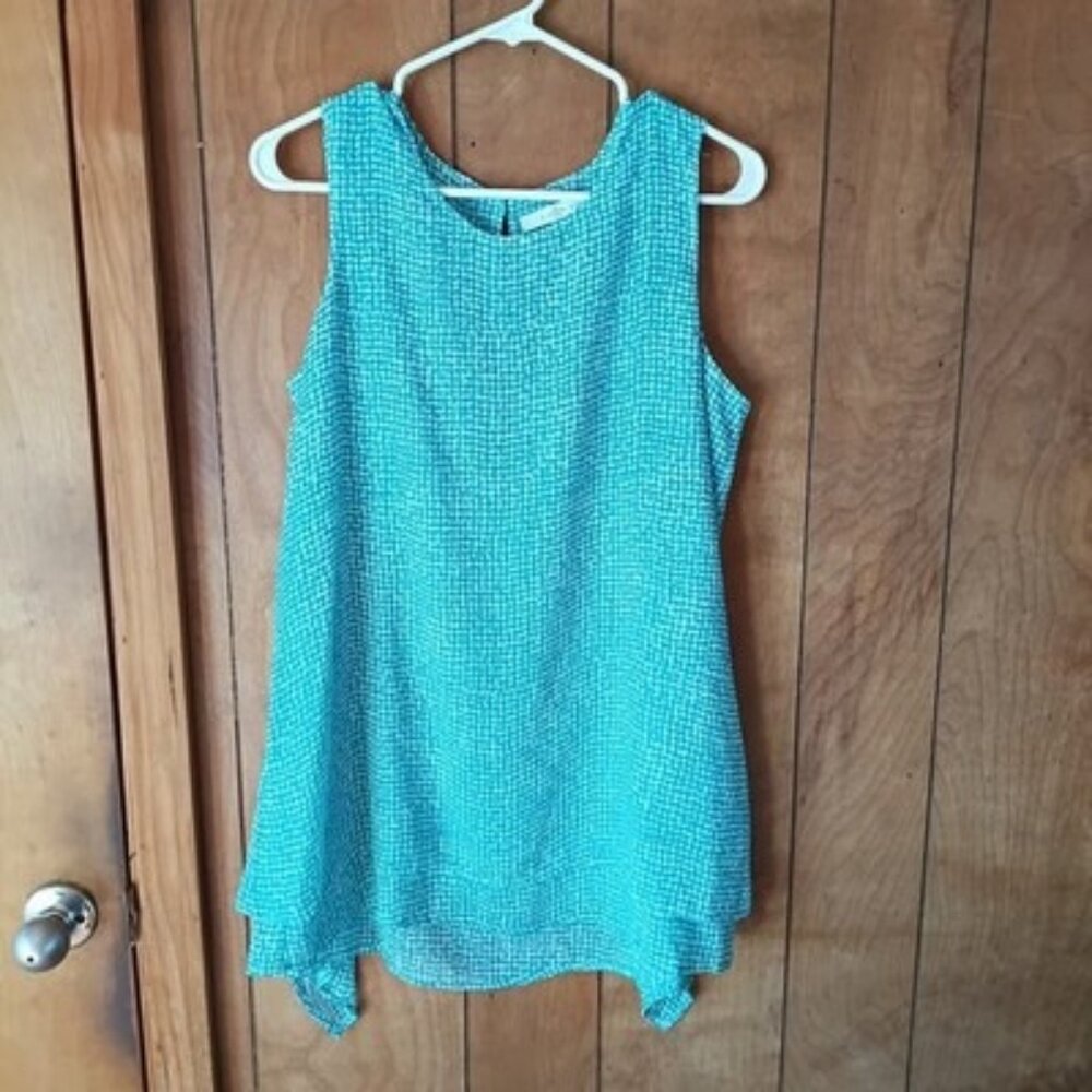 Fever Teal Sleeveless Blouse Size M Textured High Low Hem Lightweight Top